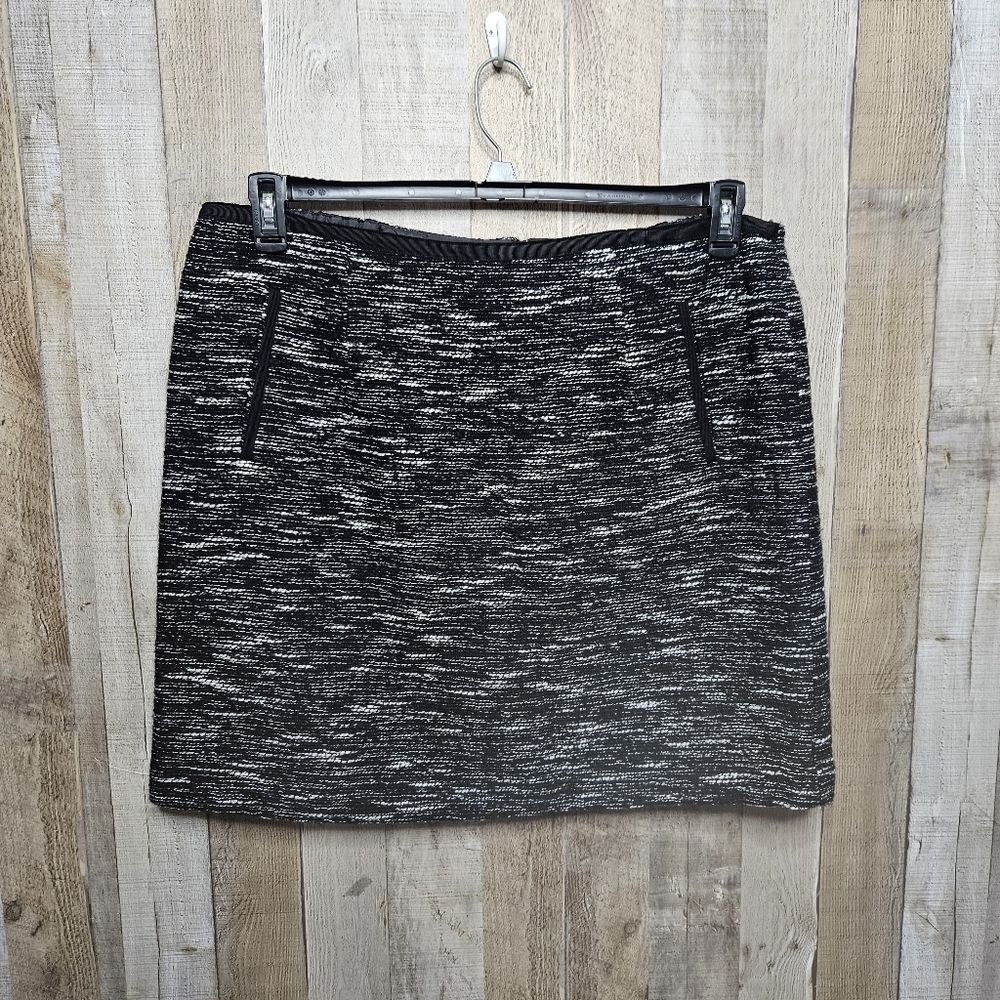 Talbots Tweed Wool Blend Pencil Mini Skirt Black White Pockets Lined Size 16WP
